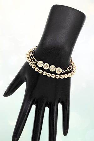 RHINESTONE LETTERING MAMA CHAIN BEADED MIX BRACELET SET