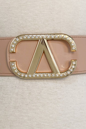 Rhinestone V Buckle Stretch Belt