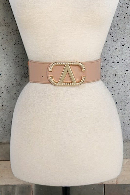 Rhinestone V Buckle Stretch Belt