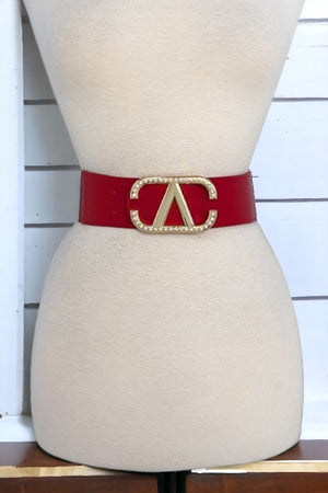 Rhinestone V Buckle Stretch Belt