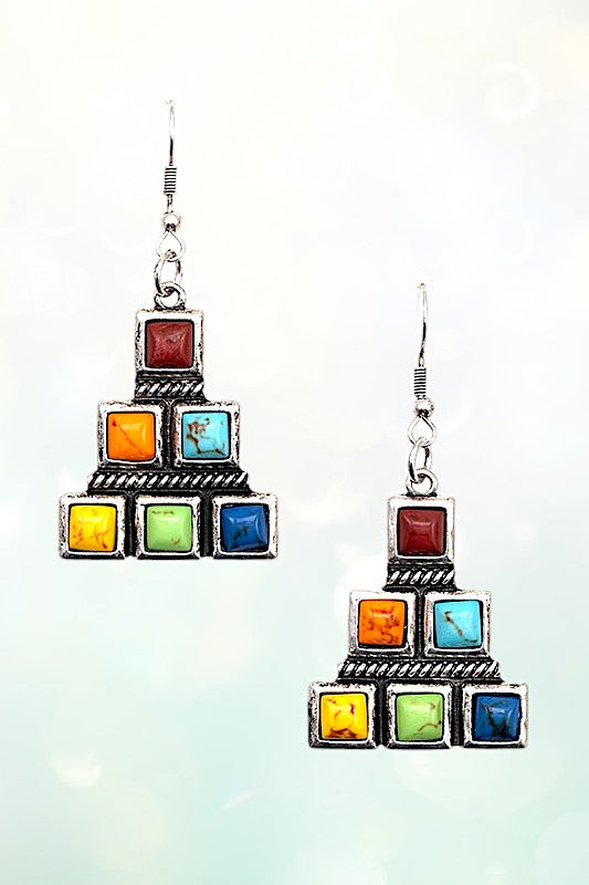 SQUARE GEM TIERED DROP EARRING