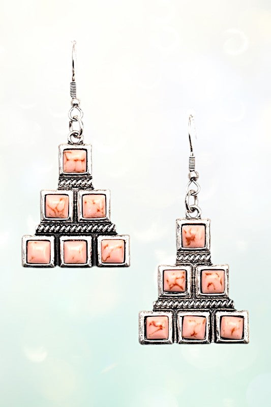 SQUARE GEM TIERED DROP EARRING