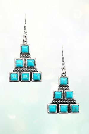 SQUARE GEM TIERED DROP EARRING