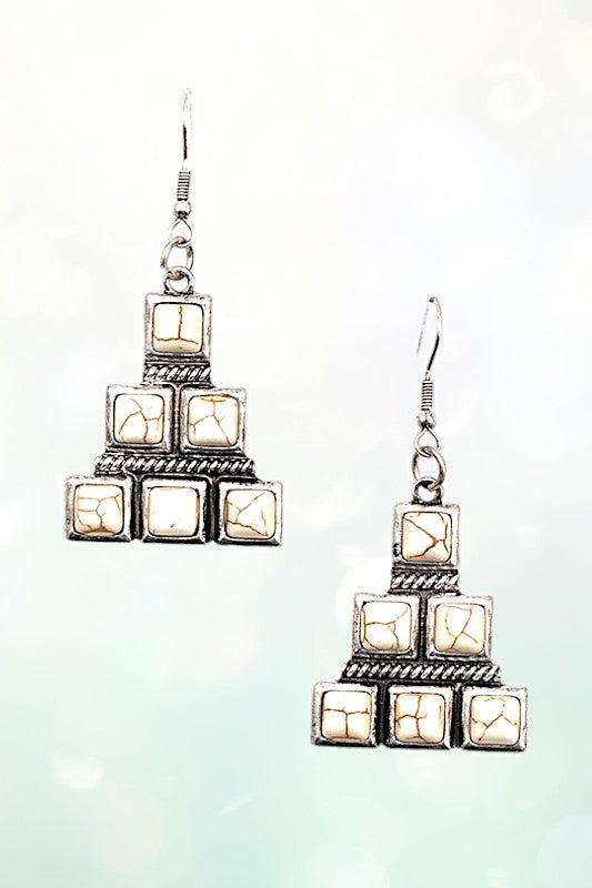 SQUARE GEM TIERED DROP EARRING