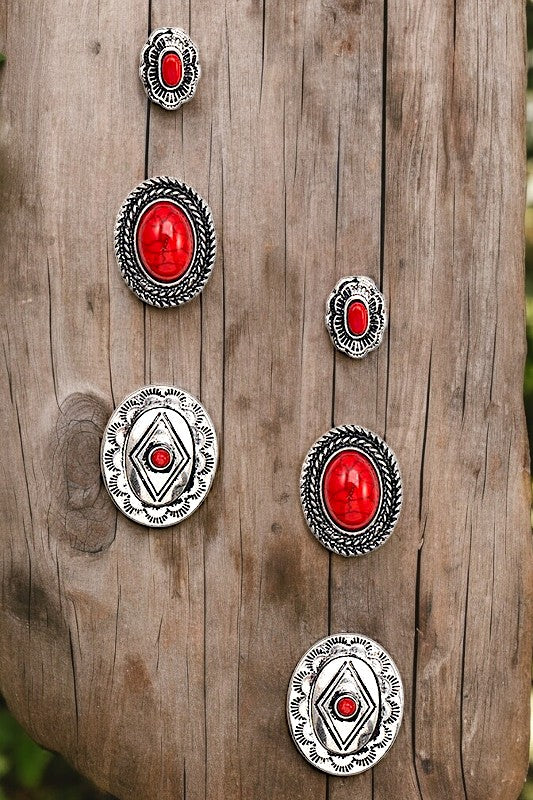 OVAL ETCHED MIX POST EARRING SET