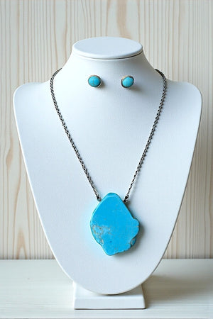 CHIPPED TQ GEMSTONE PENDANT NECKLACE SET