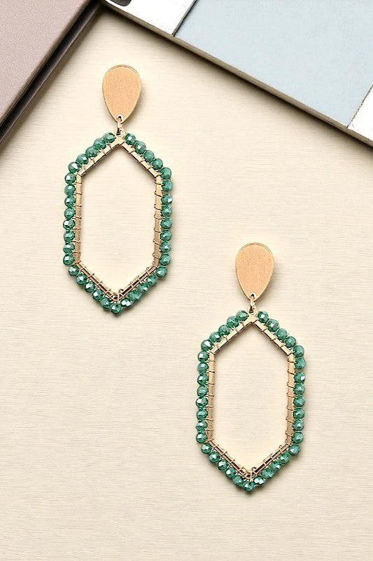 WIRED BEAD HEXAGON DANGLE EARRING