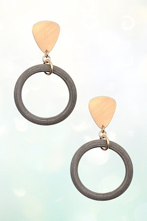 WOODEN RING DROP EARRING