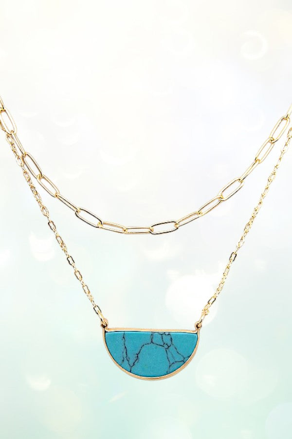 HALF GEM LAYERED NEKCLACE SET