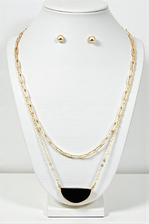 HALF GEM LAYERED NEKCLACE SET