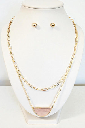 HALF GEM LAYERED NEKCLACE SET