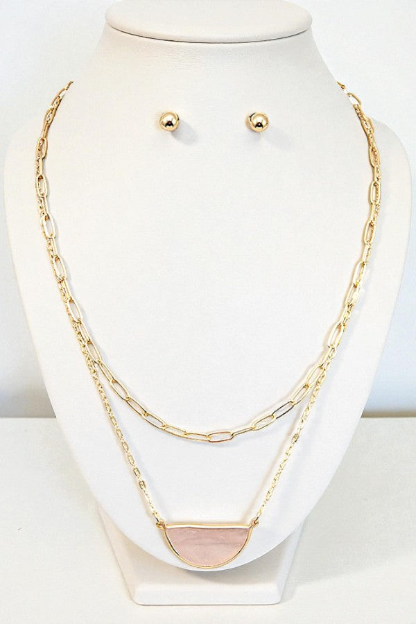 HALF GEM LAYERED NEKCLACE SET