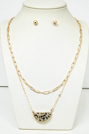 HALF GEM LAYERED NEKCLACE SET