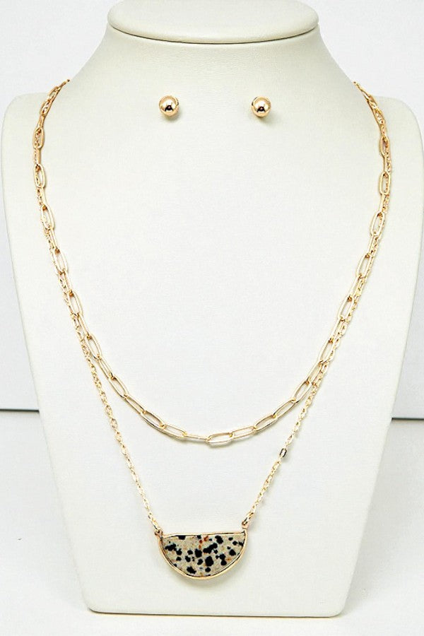 HALF GEM LAYERED NEKCLACE SET