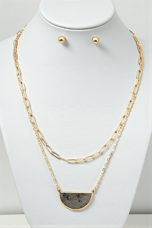 HALF GEM LAYERED NEKCLACE SET