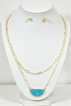 HALF GEM LAYERED NEKCLACE SET