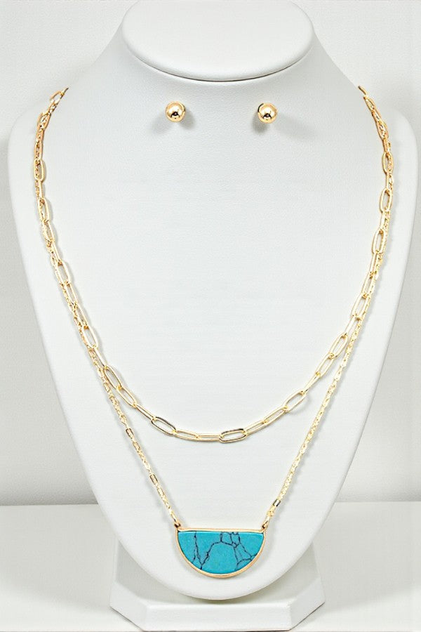 HALF GEM LAYERED NEKCLACE SET