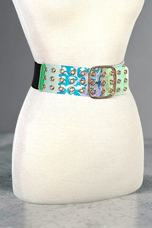 HOLOGRAM PERFORATED BELT WITH STRETCH BLACK BACK