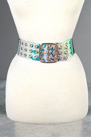 HOLOGRAM PERFORATED BELT WITH STRETCH BLACK BACK