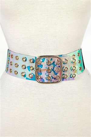 HOLOGRAM PERFORATED BELT WITH STRETCH BLACK BACK