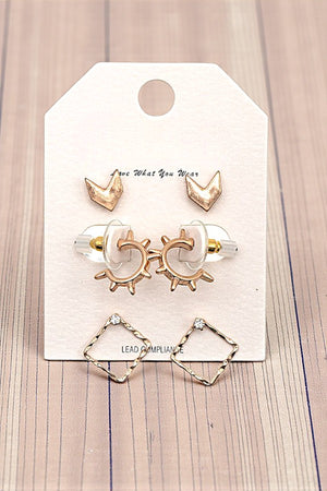 3 PAIR MIX POST EARRING SET