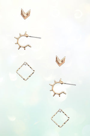 3 PAIR MIX POST EARRING SET