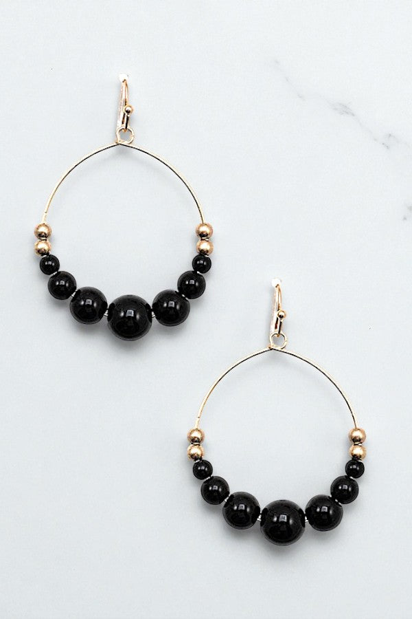 BALL BEADED GEM HOOP EARRING