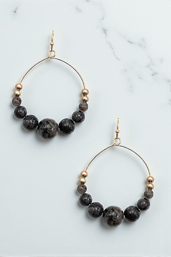 BALL BEADED GEM HOOP EARRING