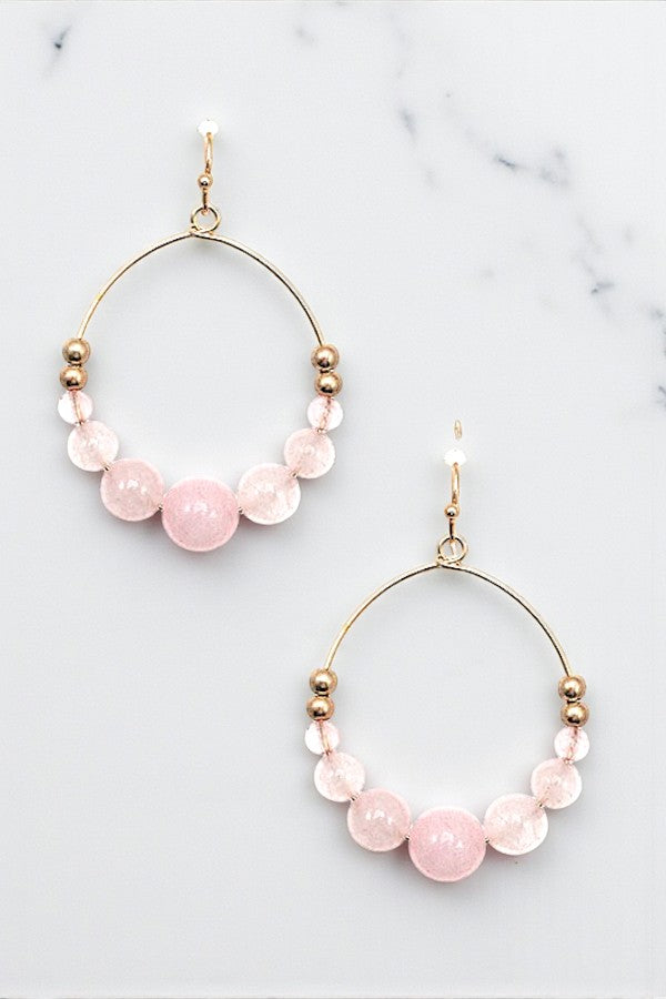 BALL BEADED GEM HOOP EARRING