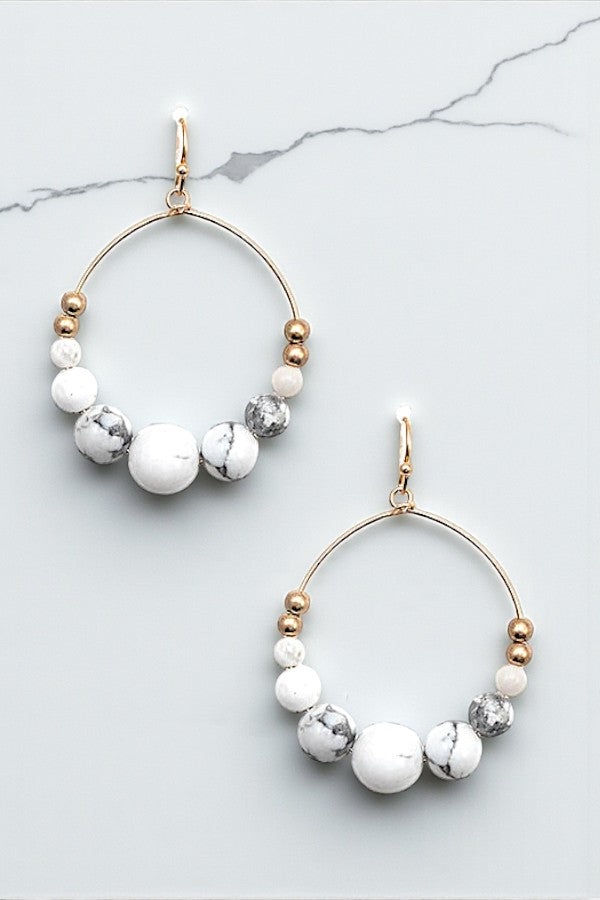 BALL BEADED GEM HOOP EARRING