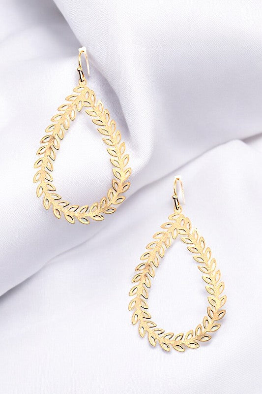 LEAF TEARDROP LINK DANGLE EARRING