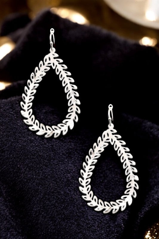 LEAF TEARDROP LINK DANGLE EARRING