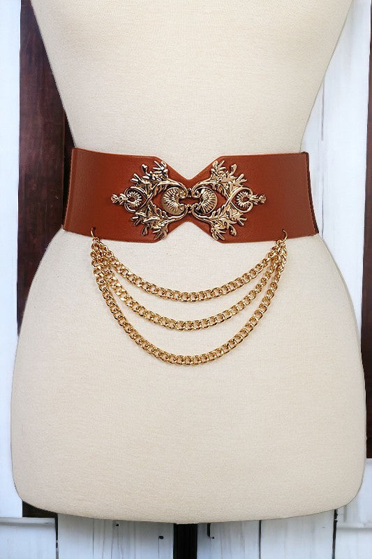 Elaborated Detail Draped Chain Stretch Belt