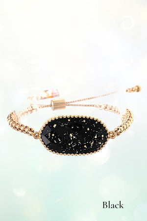 OVAL FRAMED GEMSTONE CHAIN SLIDER BRACELET