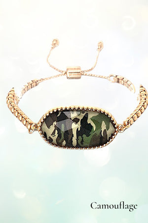 OVAL FRAMED GEMSTONE CHAIN SLIDER BRACELET