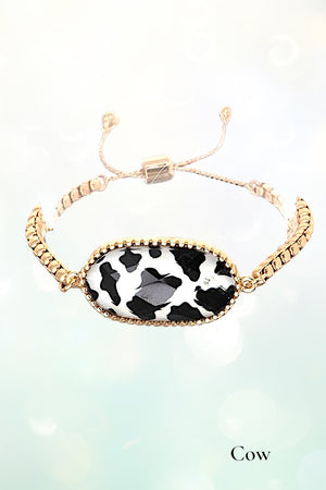 OVAL FRAMED GEMSTONE CHAIN SLIDER BRACELET