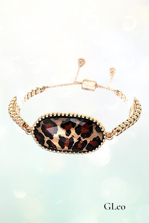 OVAL FRAMED GEMSTONE CHAIN SLIDER BRACELET