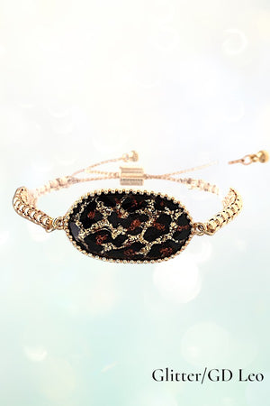 OVAL FRAMED GEMSTONE CHAIN SLIDER BRACELET