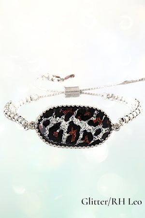 OVAL FRAMED GEMSTONE CHAIN SLIDER BRACELET