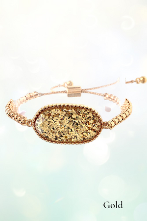 OVAL FRAMED GEMSTONE CHAIN SLIDER BRACELET