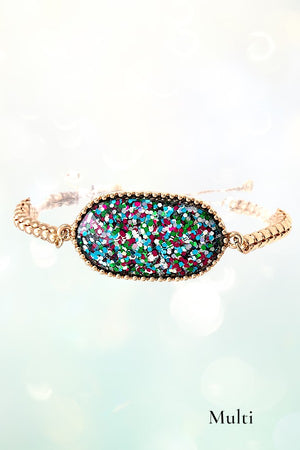 OVAL FRAMED GEMSTONE CHAIN SLIDER BRACELET