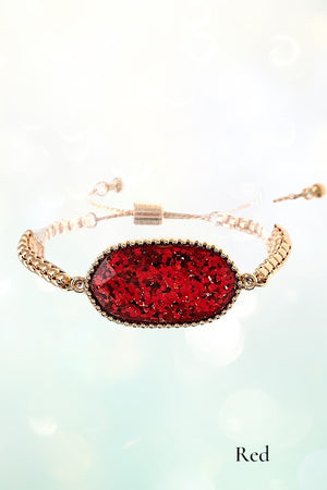 OVAL FRAMED GEMSTONE CHAIN SLIDER BRACELET