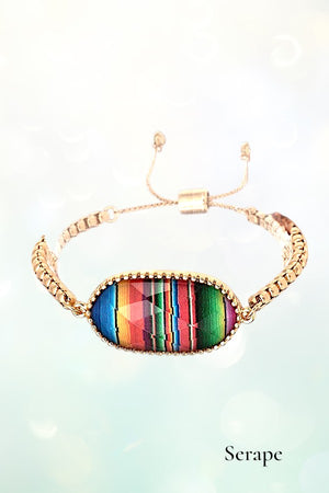 OVAL FRAMED GEMSTONE CHAIN SLIDER BRACELET