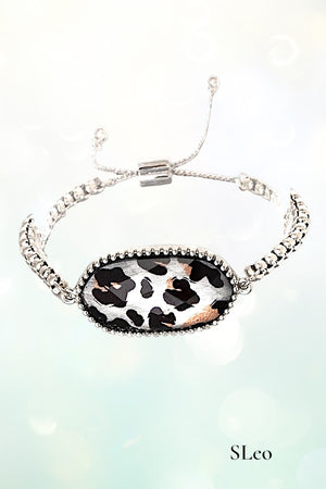 OVAL FRAMED GEMSTONE CHAIN SLIDER BRACELET