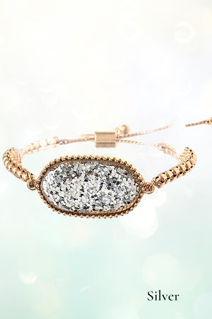 OVAL FRAMED GEMSTONE CHAIN SLIDER BRACELET