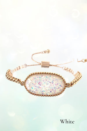 OVAL FRAMED GEMSTONE CHAIN SLIDER BRACELET