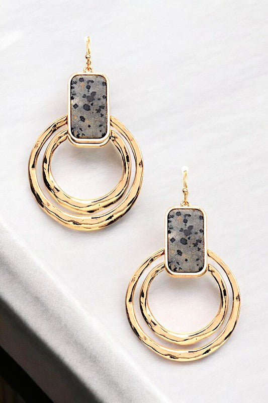 GEMSTONE DOUBLE RING DROP EARRING