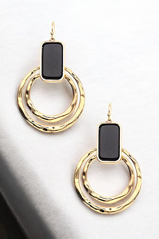 GEMSTONE DOUBLE RING DROP EARRING