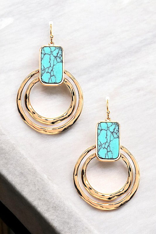 GEMSTONE DOUBLE RING DROP EARRING