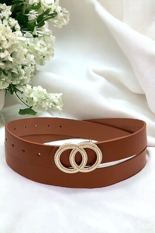 Infinity Pave Stone Buckle Faux Leather Belt